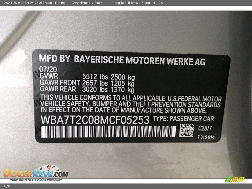 BMW Color Code C28 Donington Grey Metallic