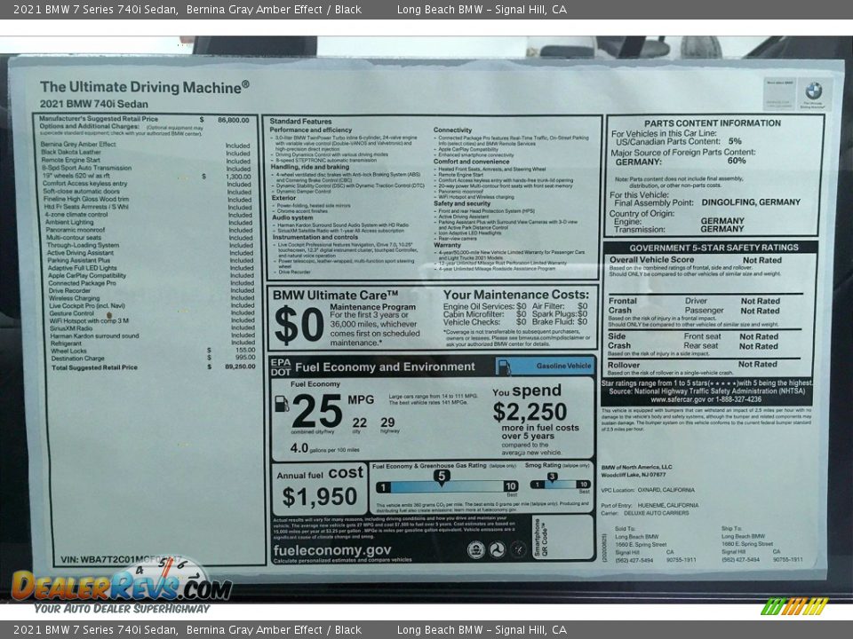 2021 BMW 7 Series 740i Sedan Window Sticker Photo #17