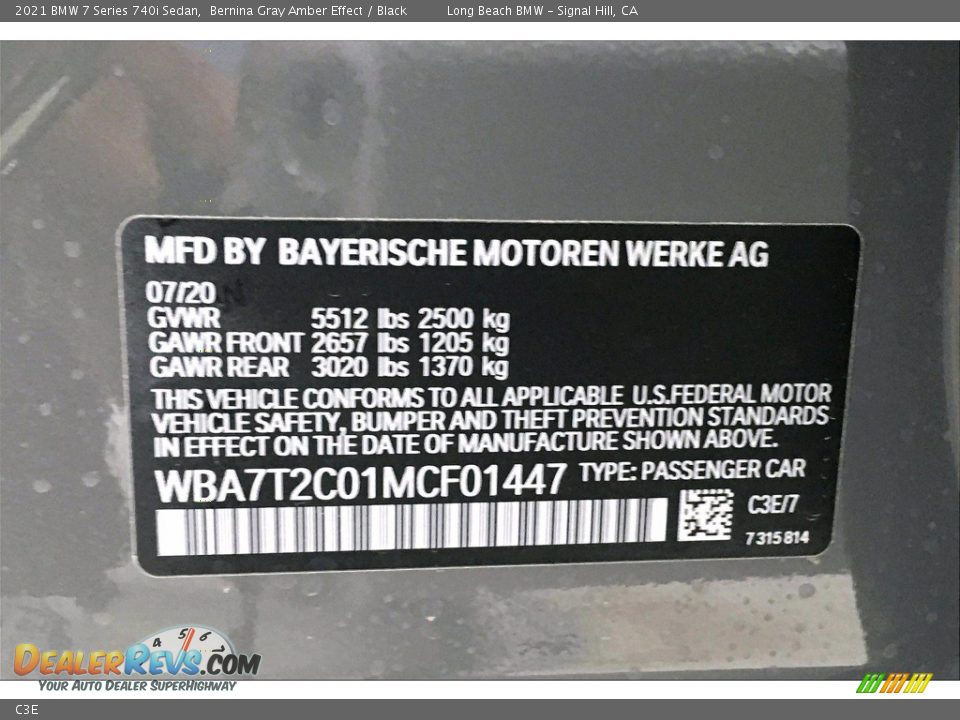 BMW Color Code C3E Bernina Gray Amber Effect