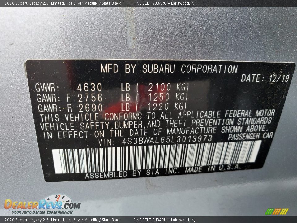 2020 Subaru Legacy 2.5i Limited Ice Silver Metallic / Slate Black Photo #36
