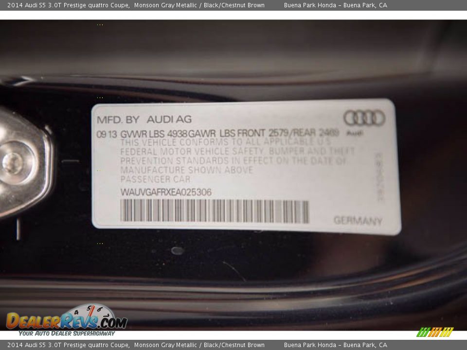 2014 Audi S5 3.0T Prestige quattro Coupe Monsoon Gray Metallic / Black/Chestnut Brown Photo #34