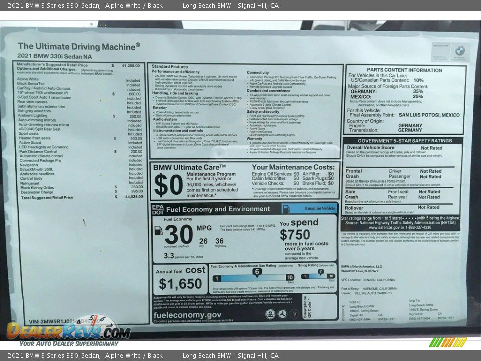 2021 BMW 3 Series 330i Sedan Alpine White / Black Photo #17