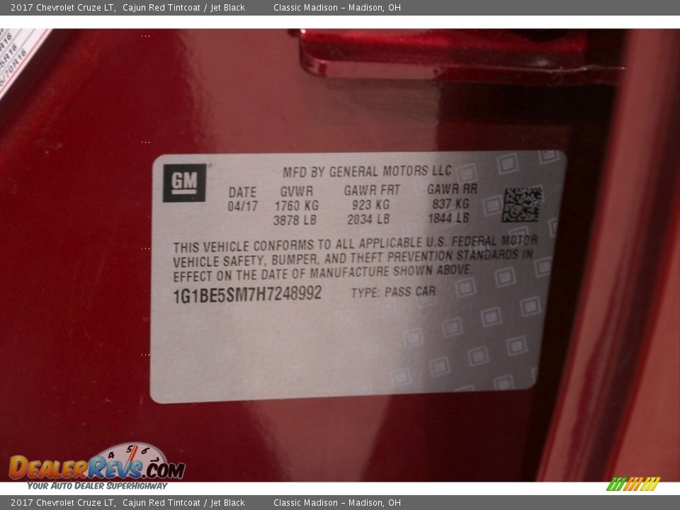 2017 Chevrolet Cruze LT Cajun Red Tintcoat / Jet Black Photo #25
