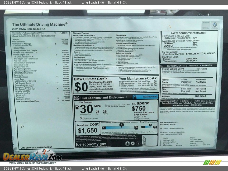 2021 BMW 3 Series 330i Sedan Window Sticker Photo #17