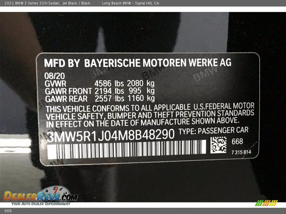 BMW Color Code 668 Jet Black