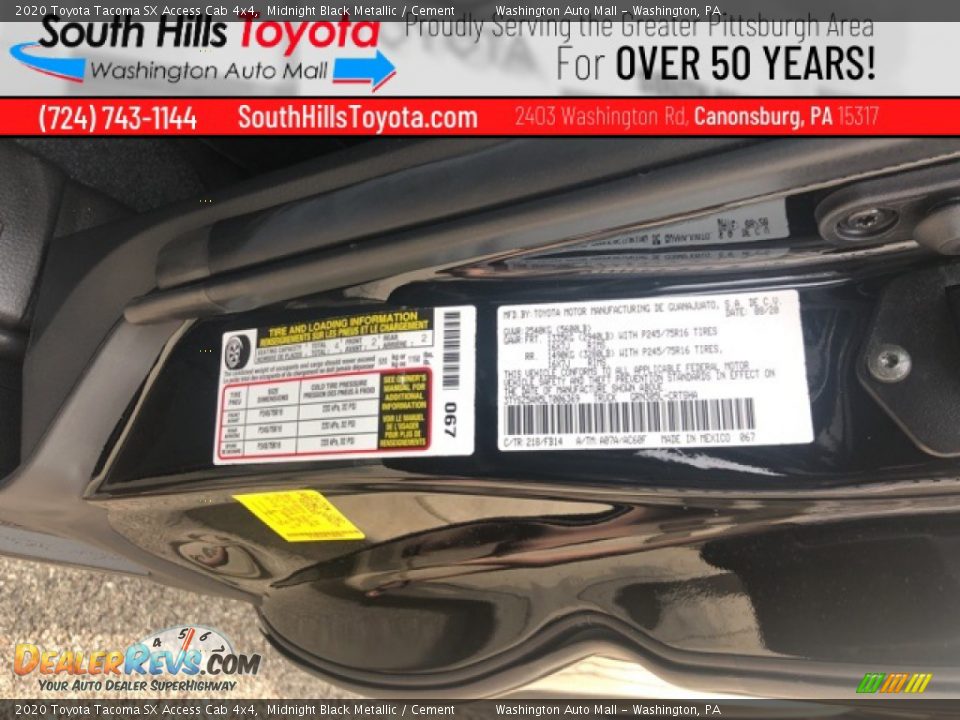 2020 Toyota Tacoma SX Access Cab 4x4 Midnight Black Metallic / Cement Photo #34