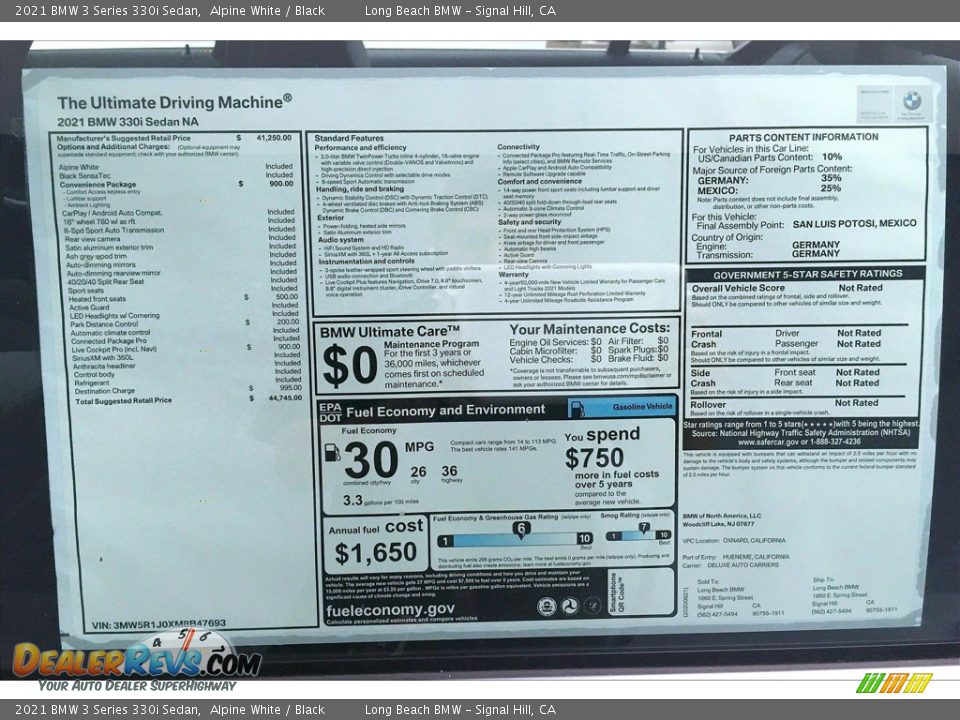 2021 BMW 3 Series 330i Sedan Window Sticker Photo #17