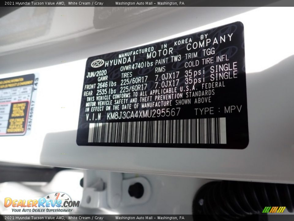 2021 Hyundai Tucson Value AWD White Cream / Gray Photo #12