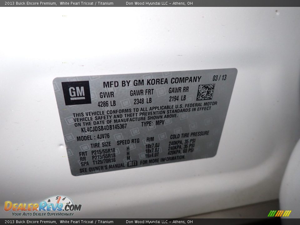 2013 Buick Encore Premium White Pearl Tricoat / Titanium Photo #33