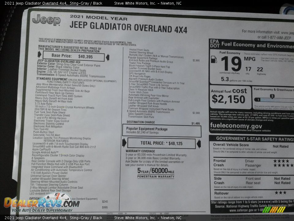 2021 Jeep Gladiator Overland 4x4 Window Sticker Photo #28