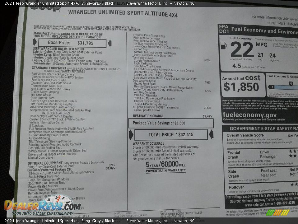 2021 Jeep Wrangler Unlimited Sport 4x4 Sting-Gray / Black Photo #28