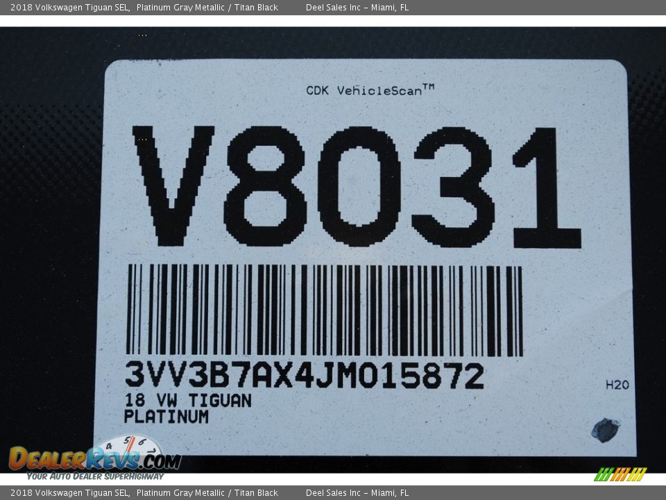 2018 Volkswagen Tiguan SEL Platinum Gray Metallic / Titan Black Photo #20