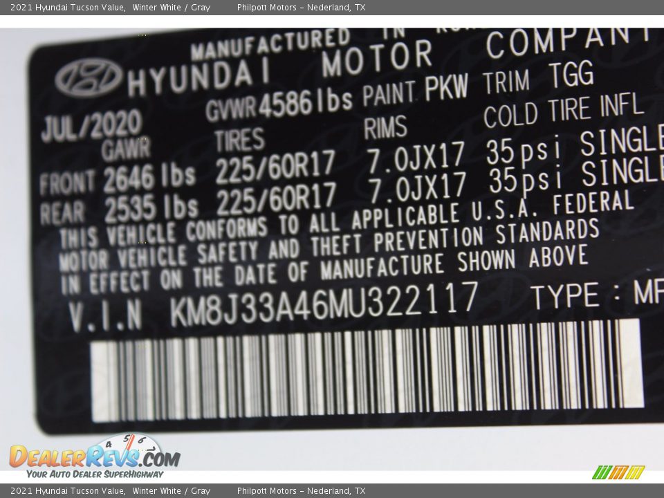 2021 Hyundai Tucson Value Winter White / Gray Photo #25