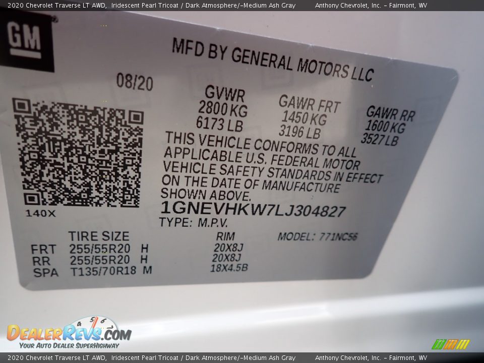 2020 Chevrolet Traverse LT AWD Iridescent Pearl Tricoat / Dark Atmosphere/­Medium Ash Gray Photo #15