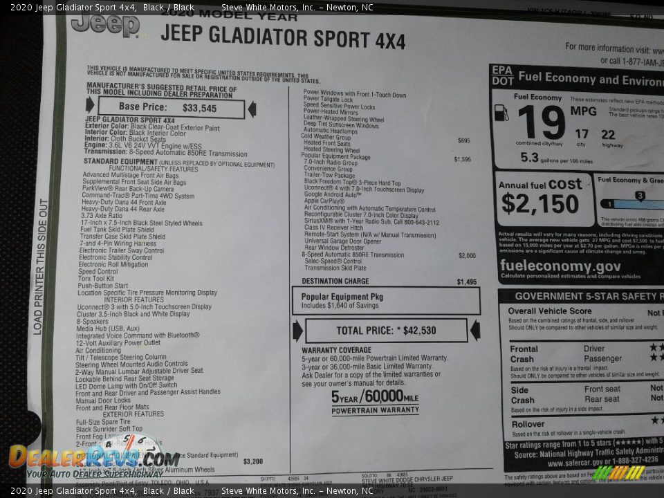 2020 Jeep Gladiator Sport 4x4 Black / Black Photo #28
