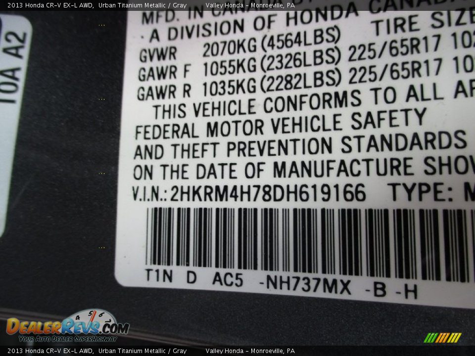 2013 Honda CR-V EX-L AWD Urban Titanium Metallic / Gray Photo #19