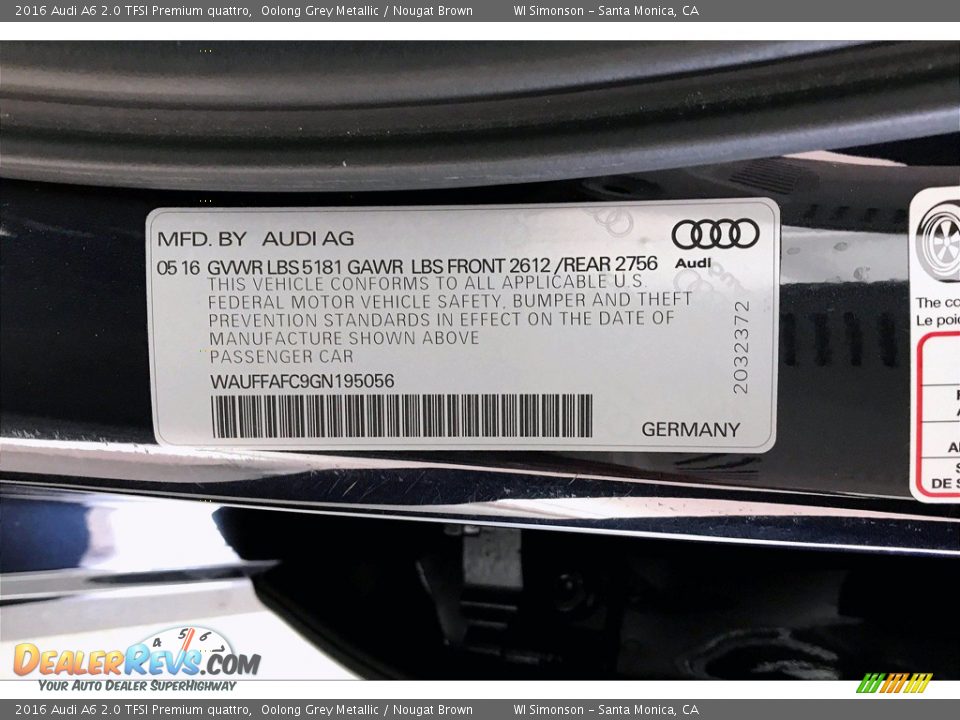 2016 Audi A6 2.0 TFSI Premium quattro Oolong Grey Metallic / Nougat Brown Photo #24