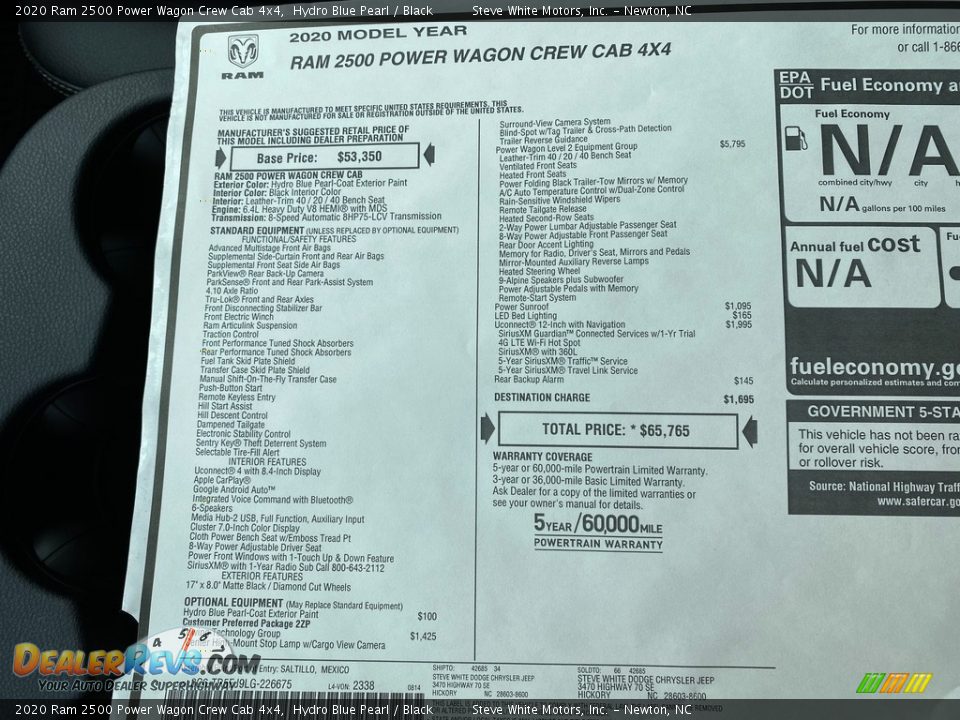 2020 Ram 2500 Power Wagon Crew Cab 4x4 Window Sticker Photo #35