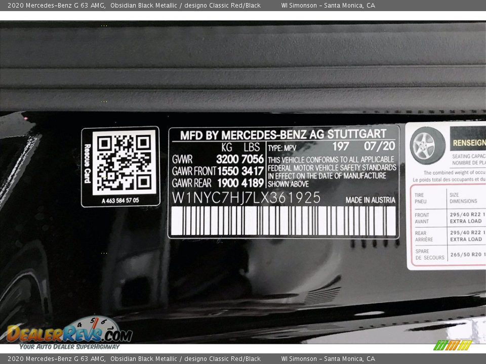 2020 Mercedes-Benz G 63 AMG Obsidian Black Metallic / designo Classic Red/Black Photo #11