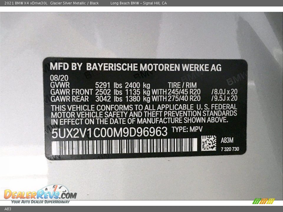 BMW Color Code A83 Glacier Silver Metallic