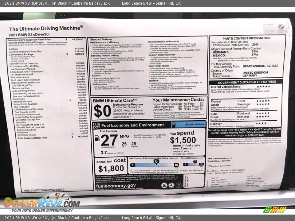 2021 BMW X3 sDrive30i Window Sticker Photo #17