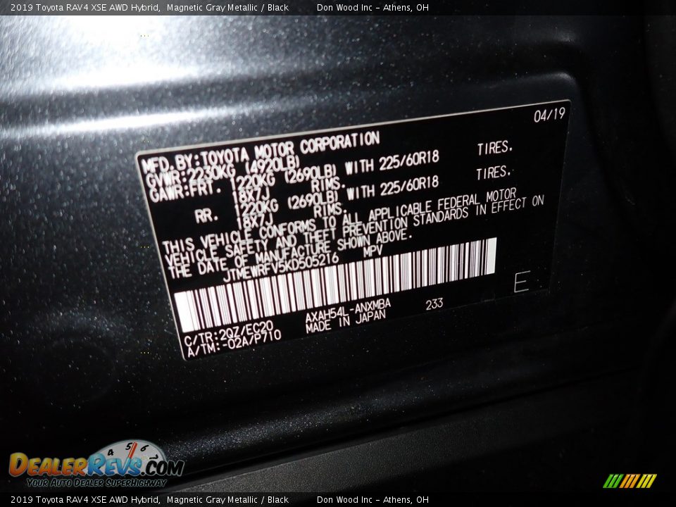 2019 Toyota RAV4 XSE AWD Hybrid Magnetic Gray Metallic / Black Photo #32