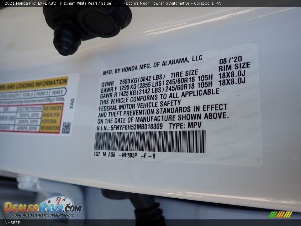 Honda Color Code NH883P Platinum White Pearl