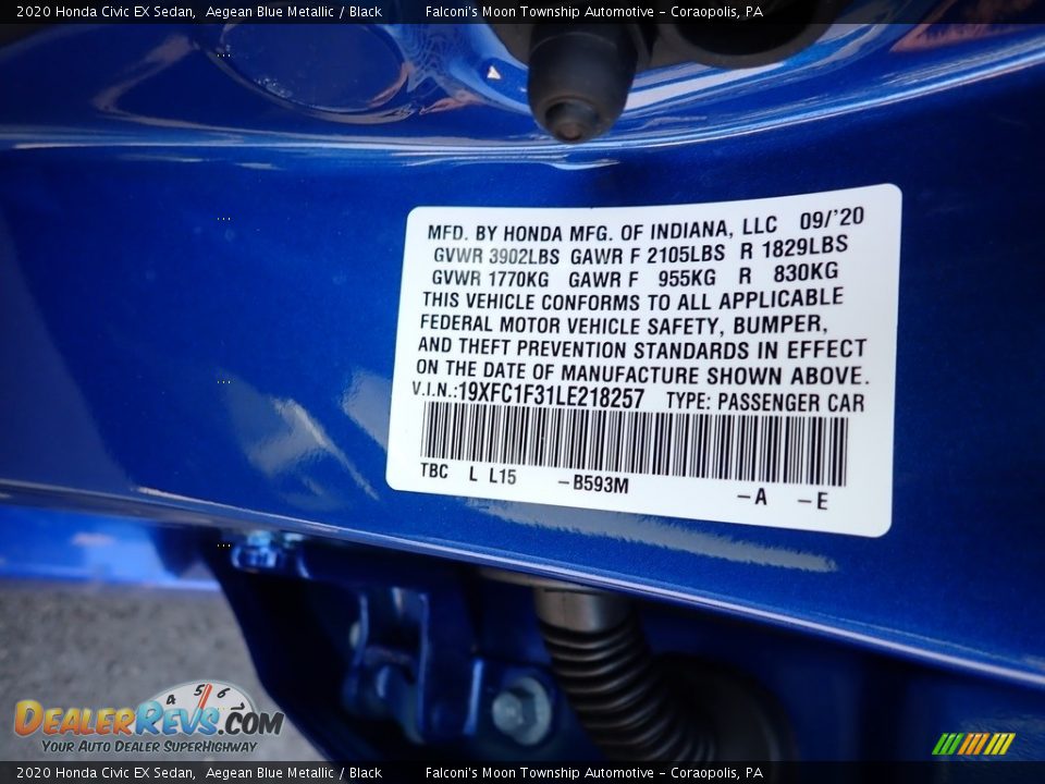 2020 Honda Civic EX Sedan Aegean Blue Metallic / Black Photo #11