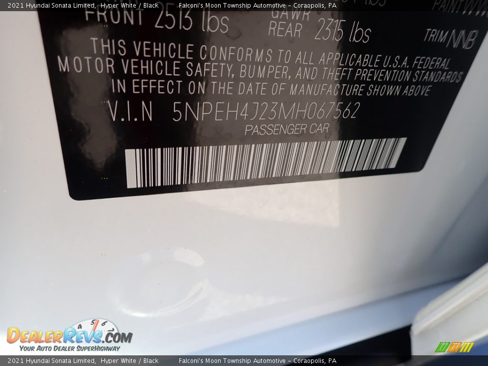 2021 Hyundai Sonata Limited Hyper White / Black Photo #12