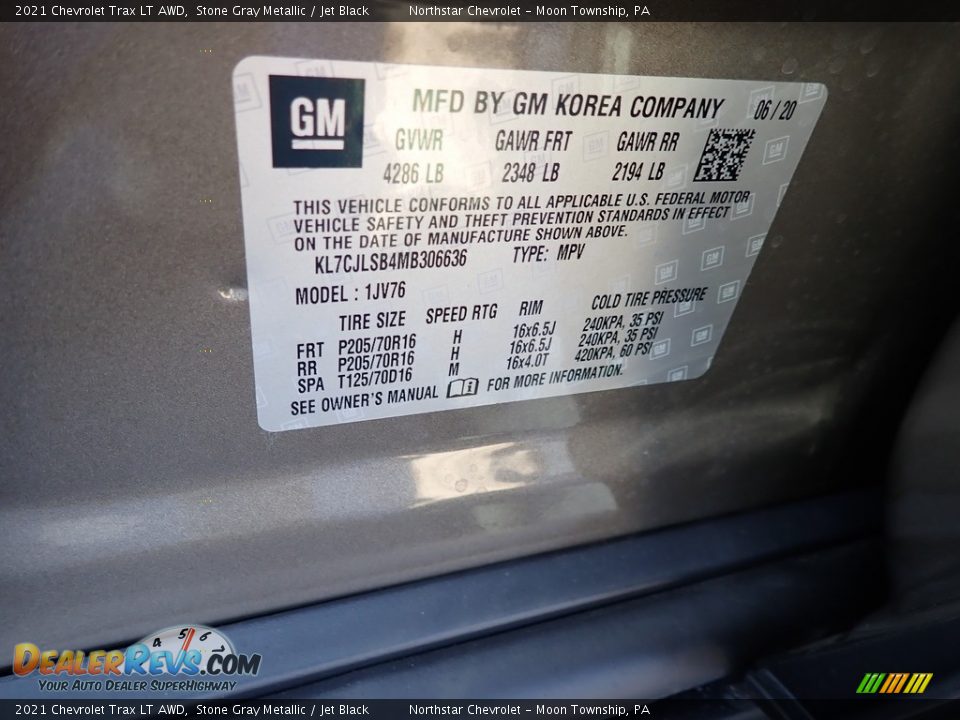 2021 Chevrolet Trax LT AWD Stone Gray Metallic / Jet Black Photo #15