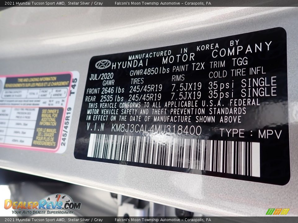 2021 Hyundai Tucson Sport AWD Stellar Silver / Gray Photo #12