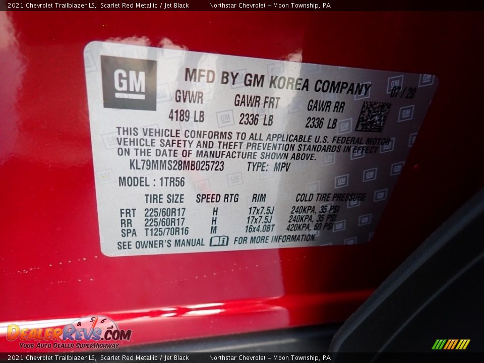 2021 Chevrolet TrailBlazer LS Scarlet Red Metallic / Jet Black Photo #15