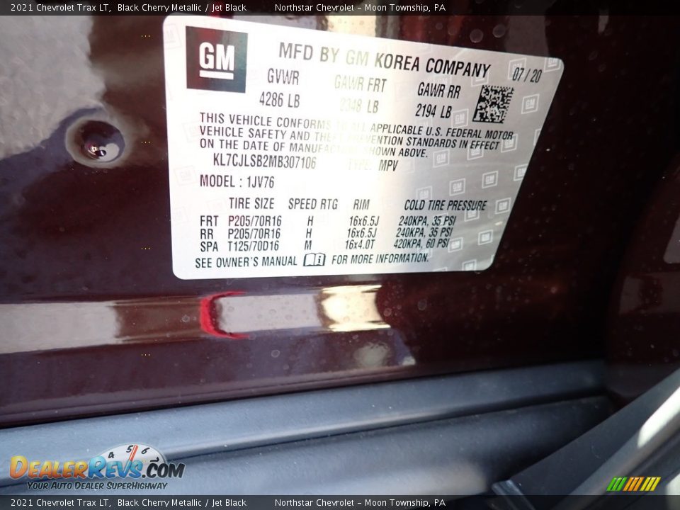 2021 Chevrolet Trax LT Black Cherry Metallic / Jet Black Photo #15