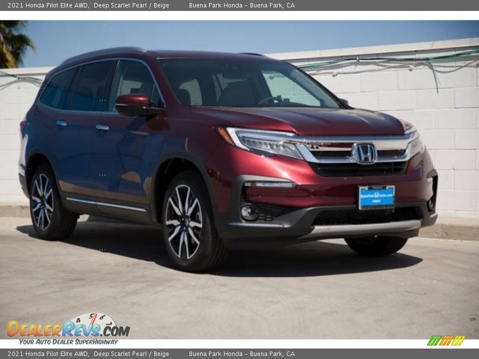 2021 Honda Pilot Elite AWD Deep Scarlet Pearl / Beige Photo #1