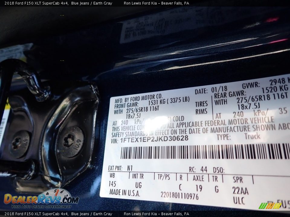 2018 Ford F150 XLT SuperCab 4x4 Blue Jeans / Earth Gray Photo #12