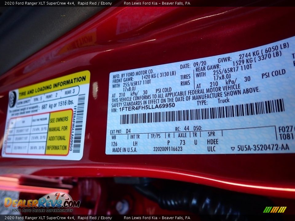 2020 Ford Ranger XLT SuperCrew 4x4 Rapid Red / Ebony Photo #16
