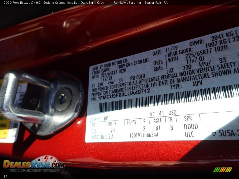 Ford Color Code BP Sedona Orange Metallic