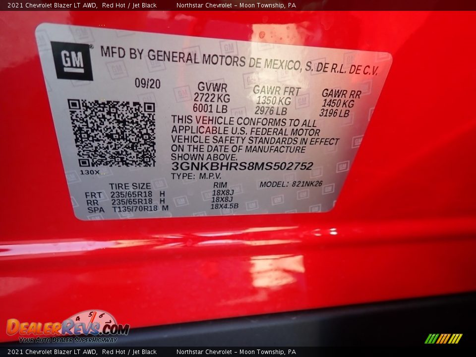 2021 Chevrolet Blazer LT AWD Red Hot / Jet Black Photo #16