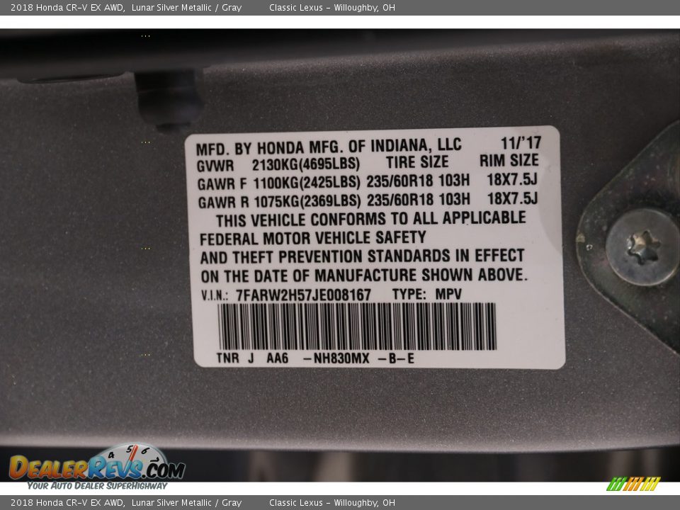 2018 Honda CR-V EX AWD Lunar Silver Metallic / Gray Photo #24