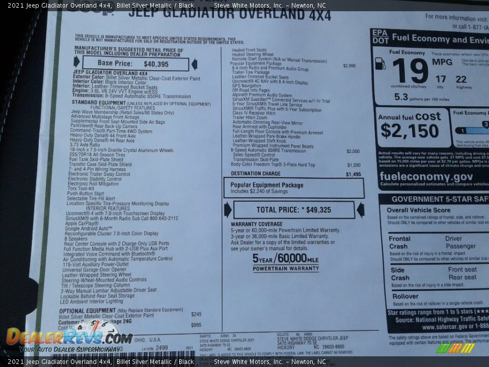 2021 Jeep Gladiator Overland 4x4 Window Sticker Photo #29