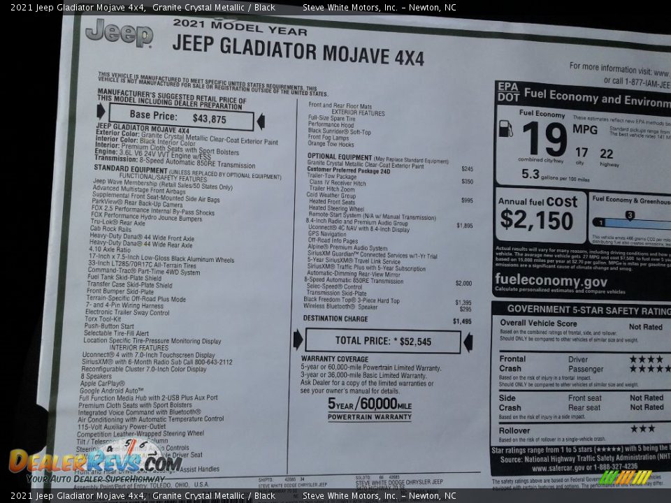 2021 Jeep Gladiator Mojave 4x4 Window Sticker Photo #30