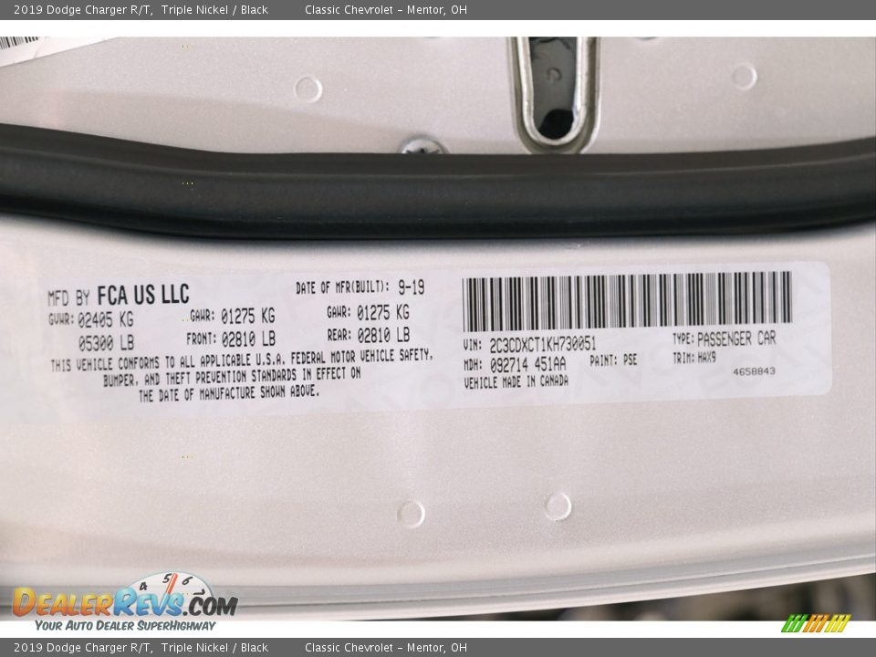 2019 Dodge Charger R/T Triple Nickel / Black Photo #31