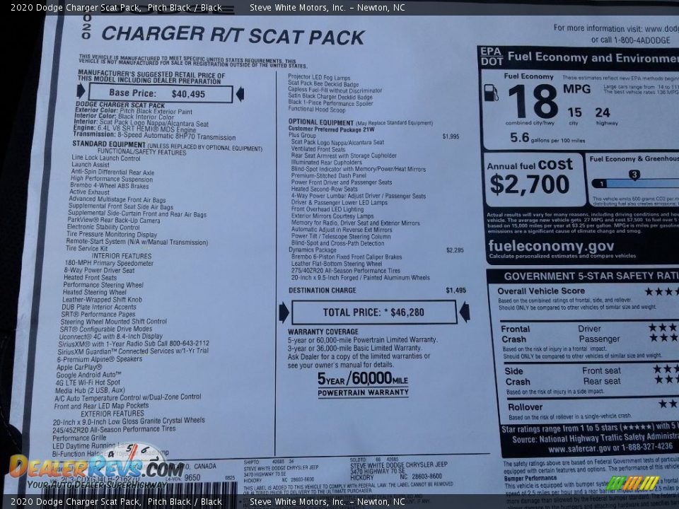 2020 Dodge Charger Scat Pack Pitch Black / Black Photo #28