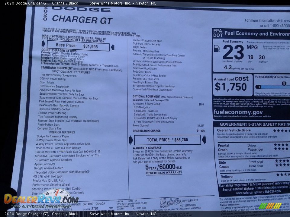 2020 Dodge Charger GT Granite / Black Photo #29