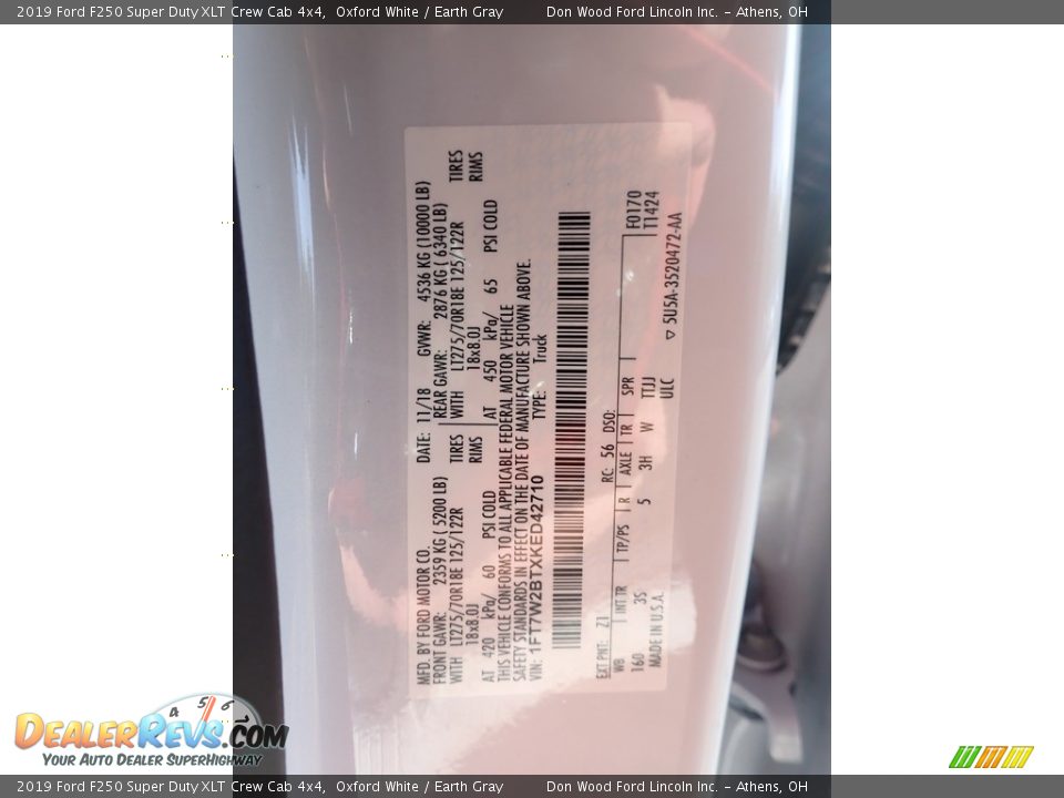 2019 Ford F250 Super Duty XLT Crew Cab 4x4 Oxford White / Earth Gray Photo #31