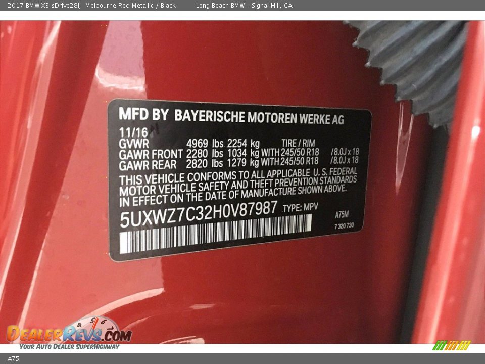 BMW Color Code A75 Melbourne Red Metallic