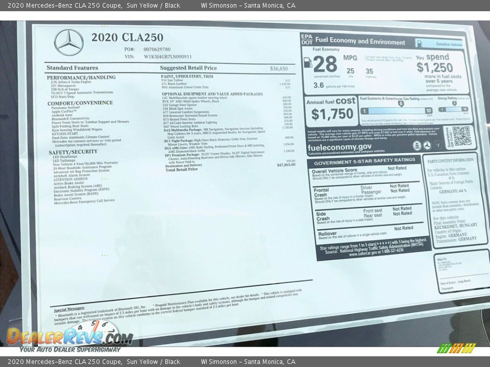 2020 Mercedes-Benz CLA 250 Coupe Sun Yellow / Black Photo #10