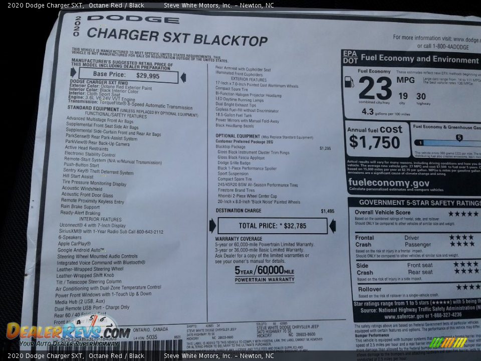 2020 Dodge Charger SXT Window Sticker Photo #26
