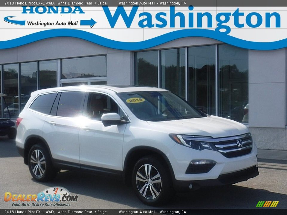 2018 Honda Pilot EX-L AWD White Diamond Pearl / Beige Photo #1