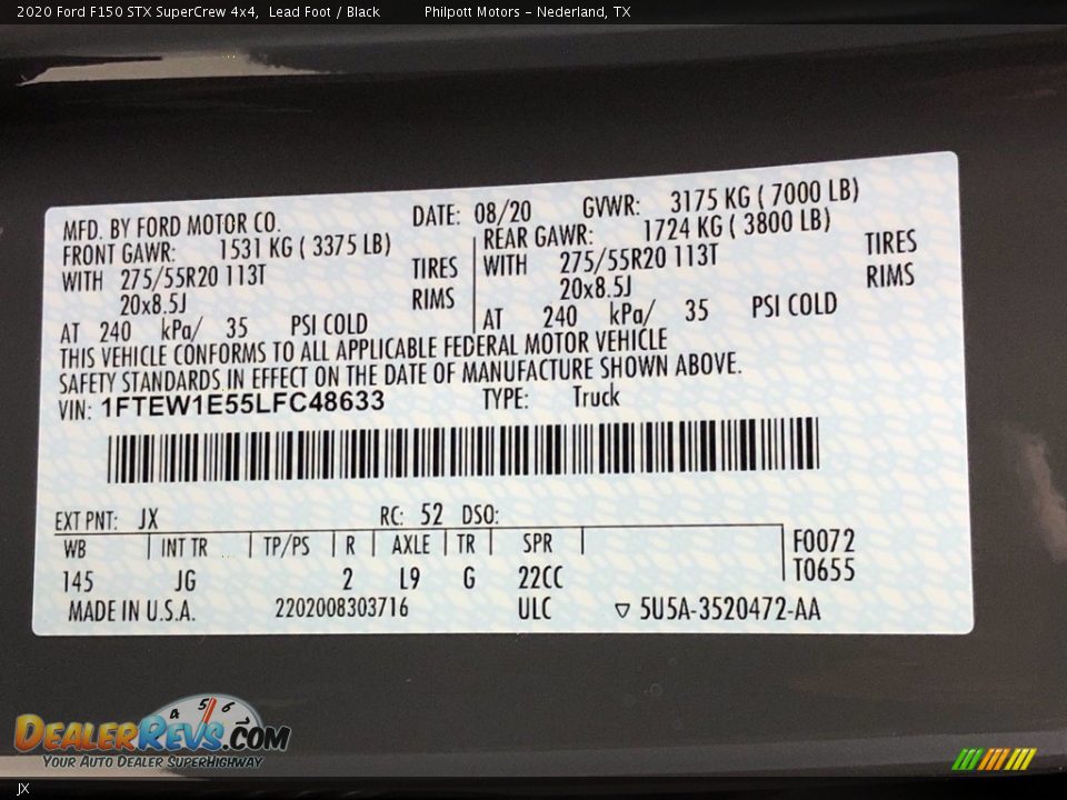 Ford Color Code JX Lead Foot